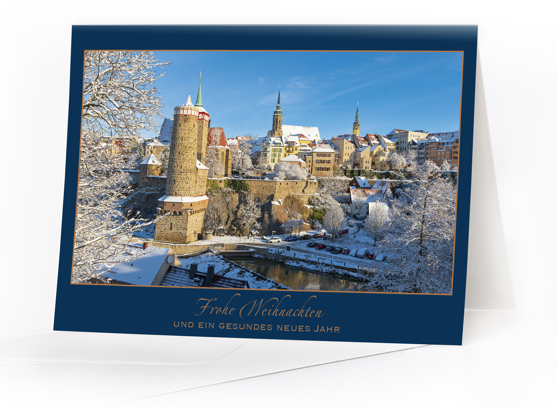 8014 KS | Weihnachtskarte Bautzen – Altstadtpanorama mit Goldfolienprägung